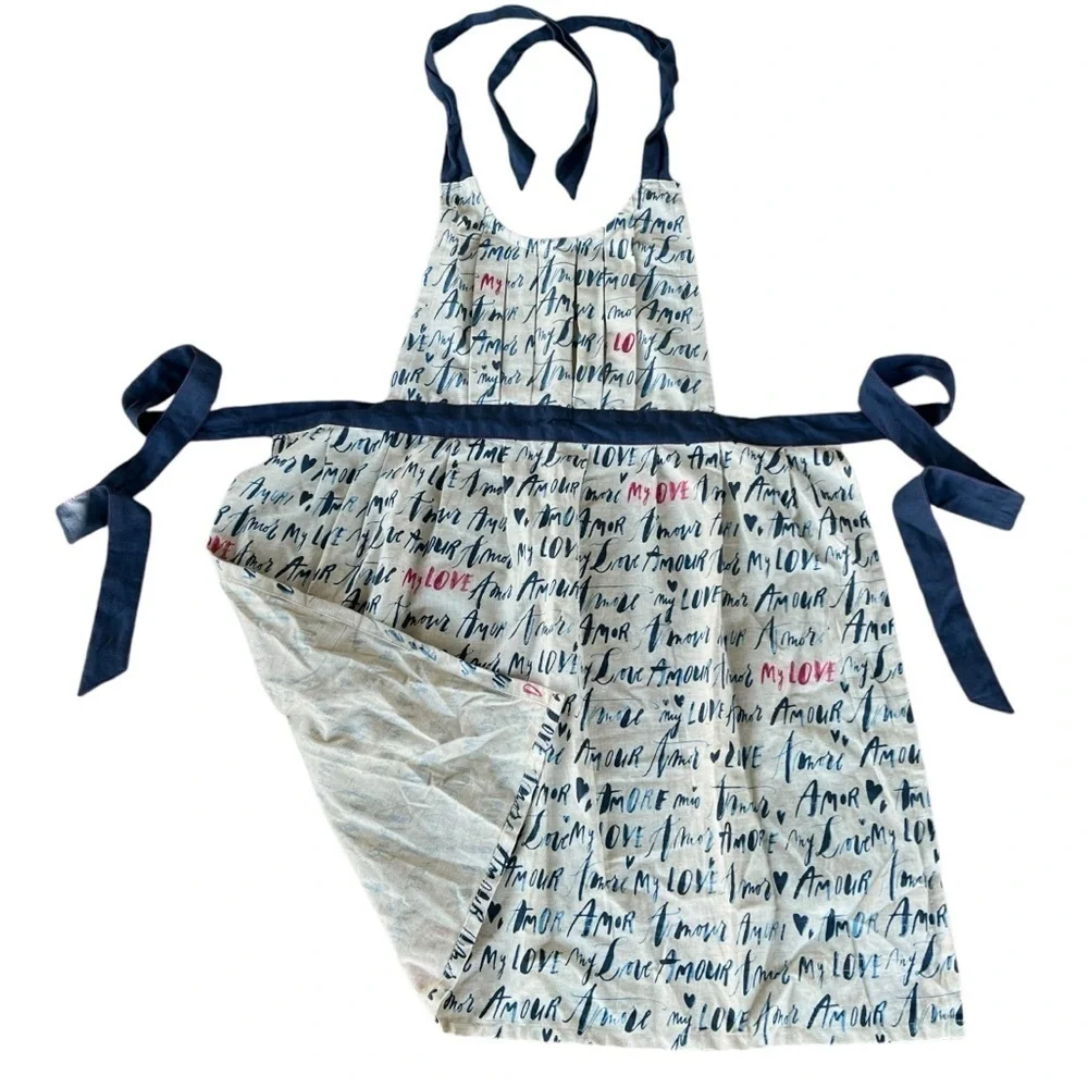 Anthropologie Linea Carta Language of Love Pleated Apron Cotton Linen Amour NWT